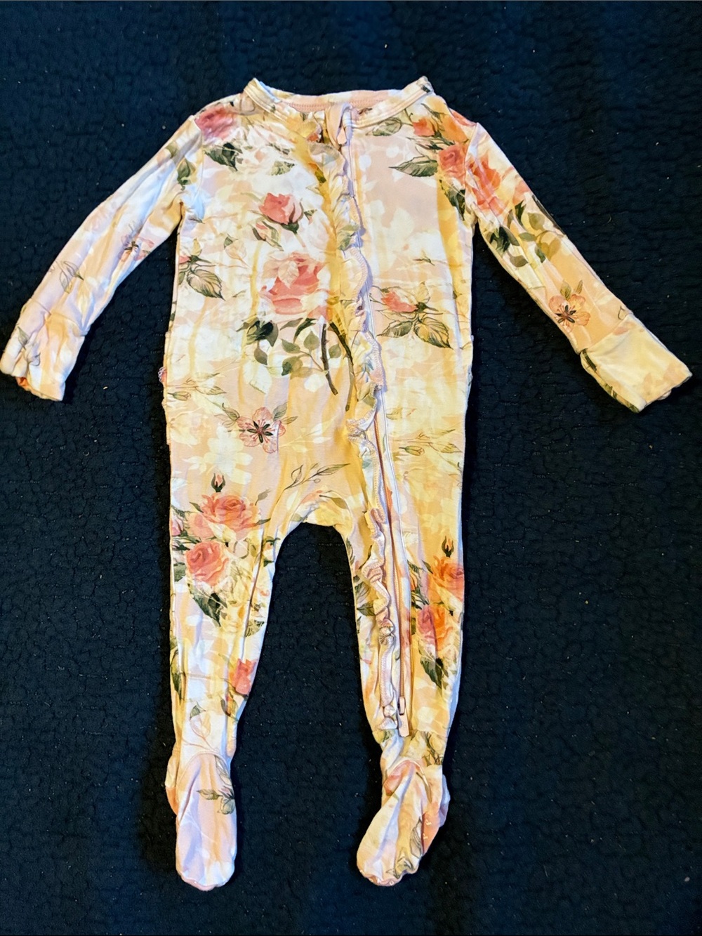 Posh Peanut Peach pink Floral Long-Sleeve Footed One-Piece